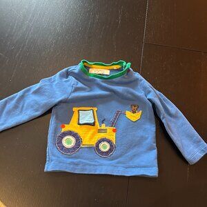 Baby Boden Blue Long Sleeve Tee with Digger Appliqué Size 9–12M